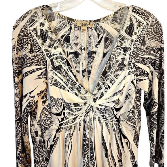 One World Women's Dress Small S Gray White Long Sleeves Sun Misses Size 4 6 - Picture 2 of 7